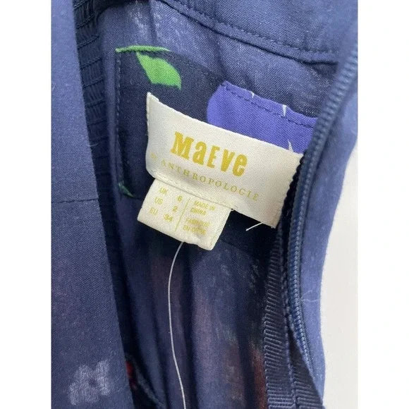 Anthropologie Maeve Vivienne blue Maxi Dress Size 2 Floral Smocked Back - Picture 10 of 12